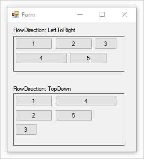 Formulario Windows Forms con dos controles de panel de flujo.