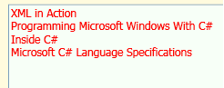Captura de pantalla del ejemplo de XPath que muestra el título de cuatro libros.