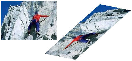 Imagen de un escalador y la imagen asignada al paralelogramo.