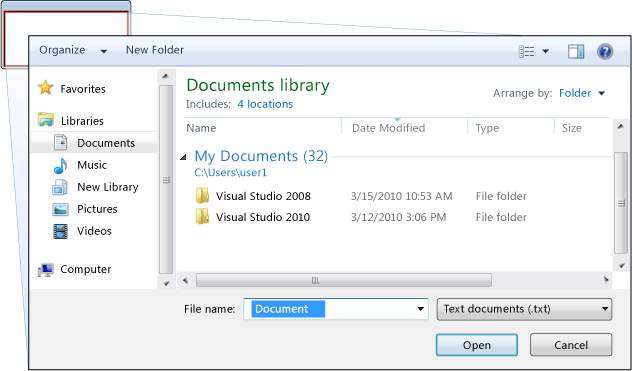 Cuadro de diálogo Abrir archivo al que se llama desde WPF.