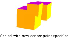 Tres cubos con escala ajustada y con punto central especificado