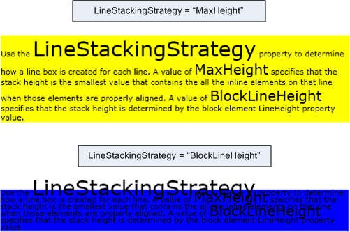 Captura de pantalla: Comparación de valores de LineStackingStrategy