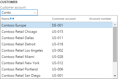 Customer account lookup form opened in the context of NAME.