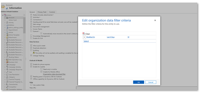 Editar filtro de datos de la organización.