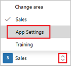 Seleccione el icono Cambiar área y luego seleccione Configuración de la aplicación.
