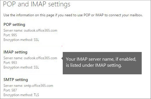 Muestra el vínculo para la configuración de acceso POP o IMAP.