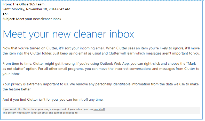 Imagen de la notificación meet your new cleaner inbox sent by Clutter.