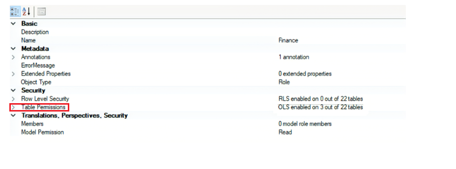 Captura de pantalla en la que se muestra desde dónde se accede a los permisos de tabla para OLS.