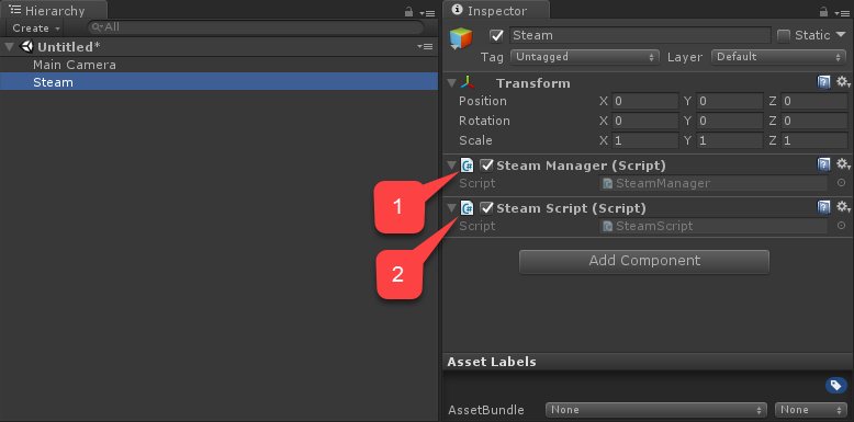 Unity project - Add Steam object