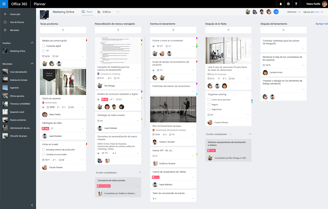 Captura de pantalla de una imagen del panel de tareas de Microsoft 365 Planner