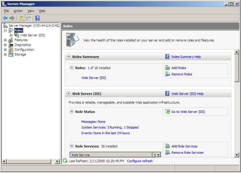 Captura de pantalla de la ventana Administrador del servidor.