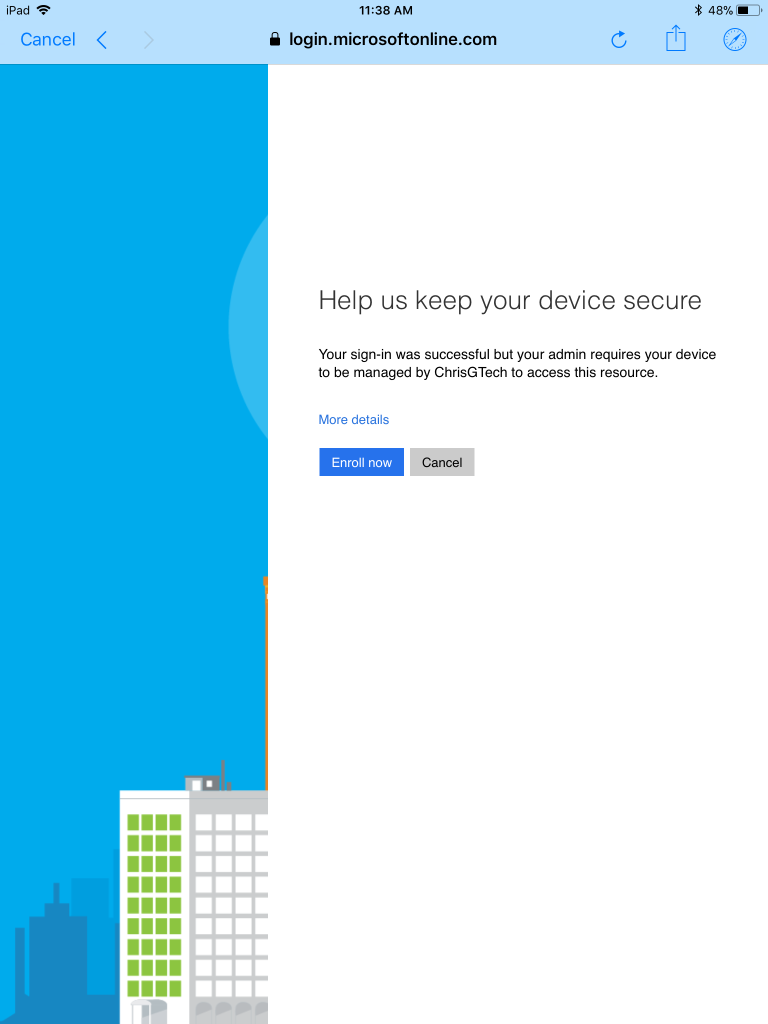 Microsoft solicitará al usuario que inscriba el dispositivo en el sistema de administración.