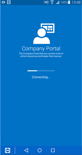 La pantalla de inicio de sesión de Portal de empresa aplicación para Android que muestra una barra de carga parcialmente rellenada con la frase 