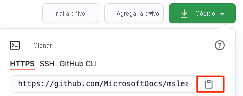 Screenshot that shows how to locate the URL and copy button from the GitHub repository.