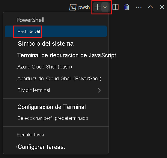 A screenshot of Visual Studio Code showing the location of the Git Bash shell.