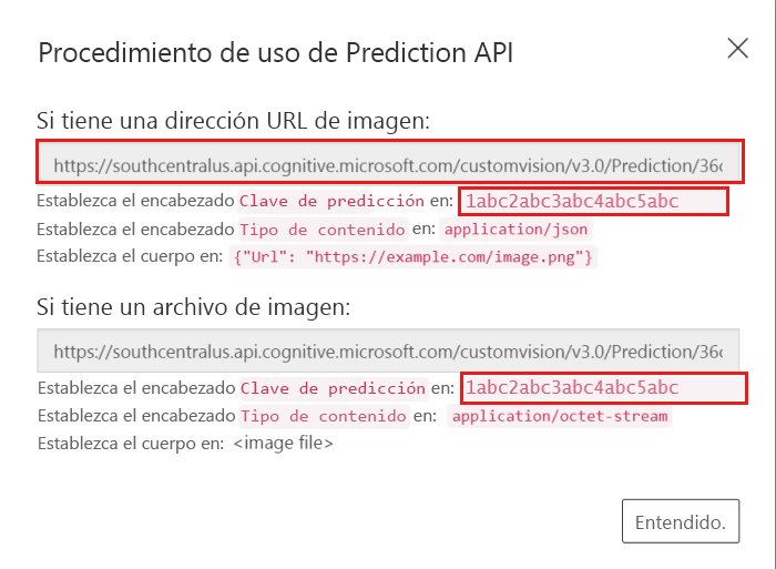 Screenshot that shows the How to use the Prediction A P I pane.