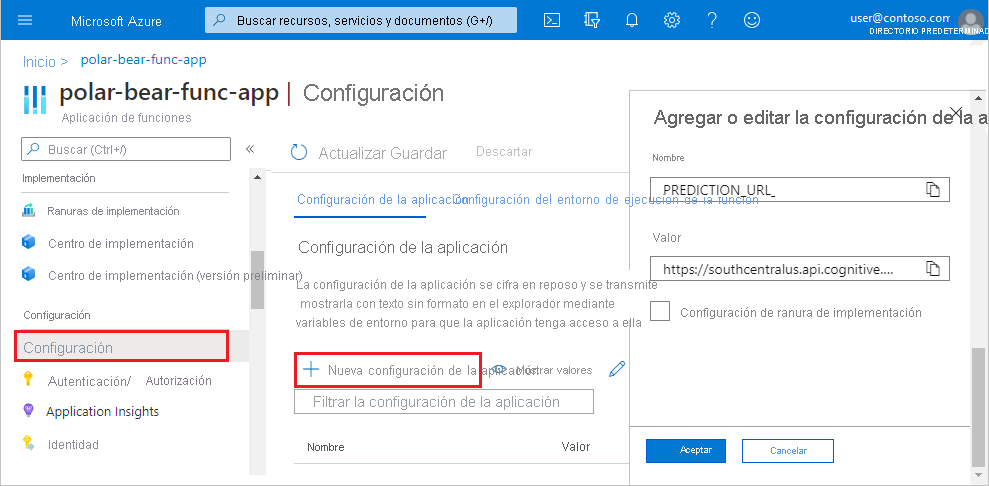 Screenshot that shows selections to make in the Azure portal for application settings for a function app.
