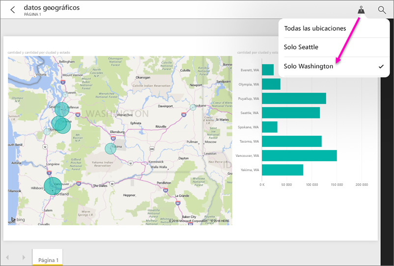 Captura de pantalla de la aplicación de un filtro de ubicación geográfica.
