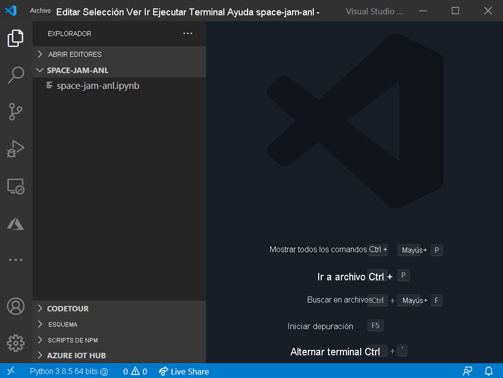 Screenshot that shows the new folder open in Visual Studio Code.