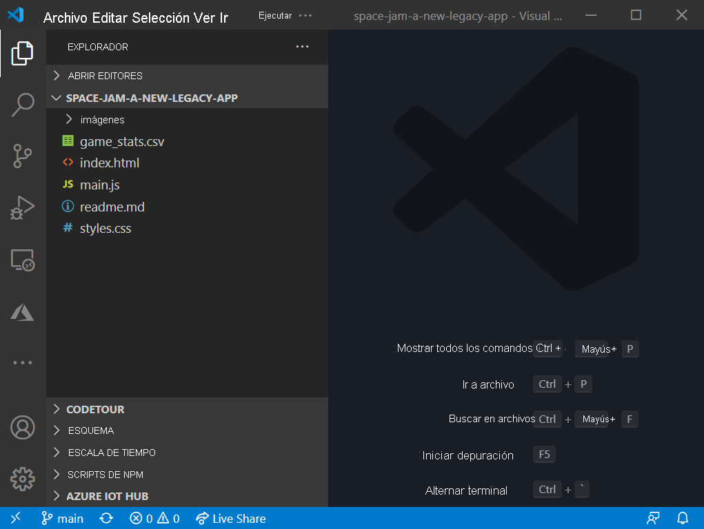 Screenshot that shows the repository cloned and open in Visual Studio Code.