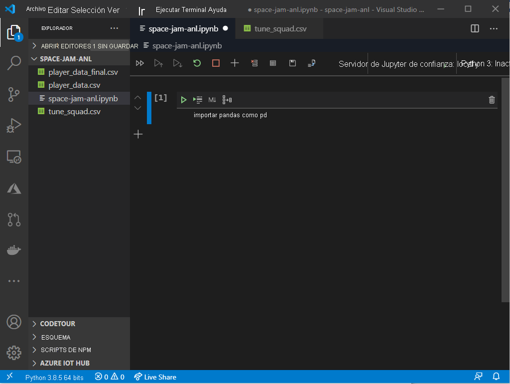 Screenshot that shows a successful pandas import in Visual Studio Code.