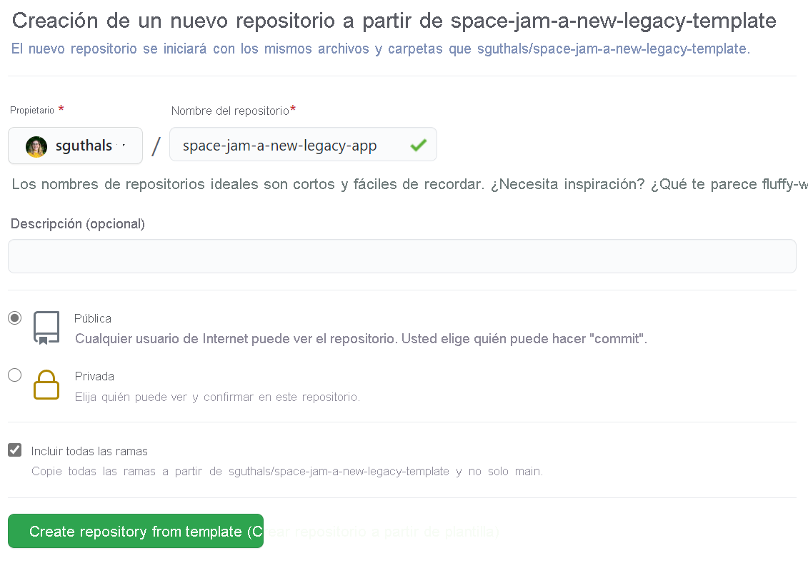 Screenshot that shows how to set up the new web app repo on GitHub.com.