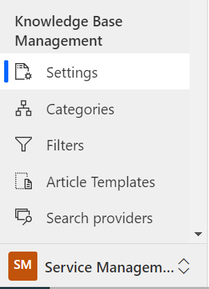 Screenshot of the Knowledge Base Management section with the Settings option selected.