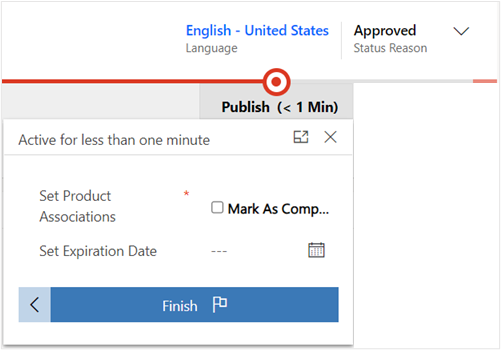 Screenshot of the Next Stage button highlighted under the Review field in the business process flow.