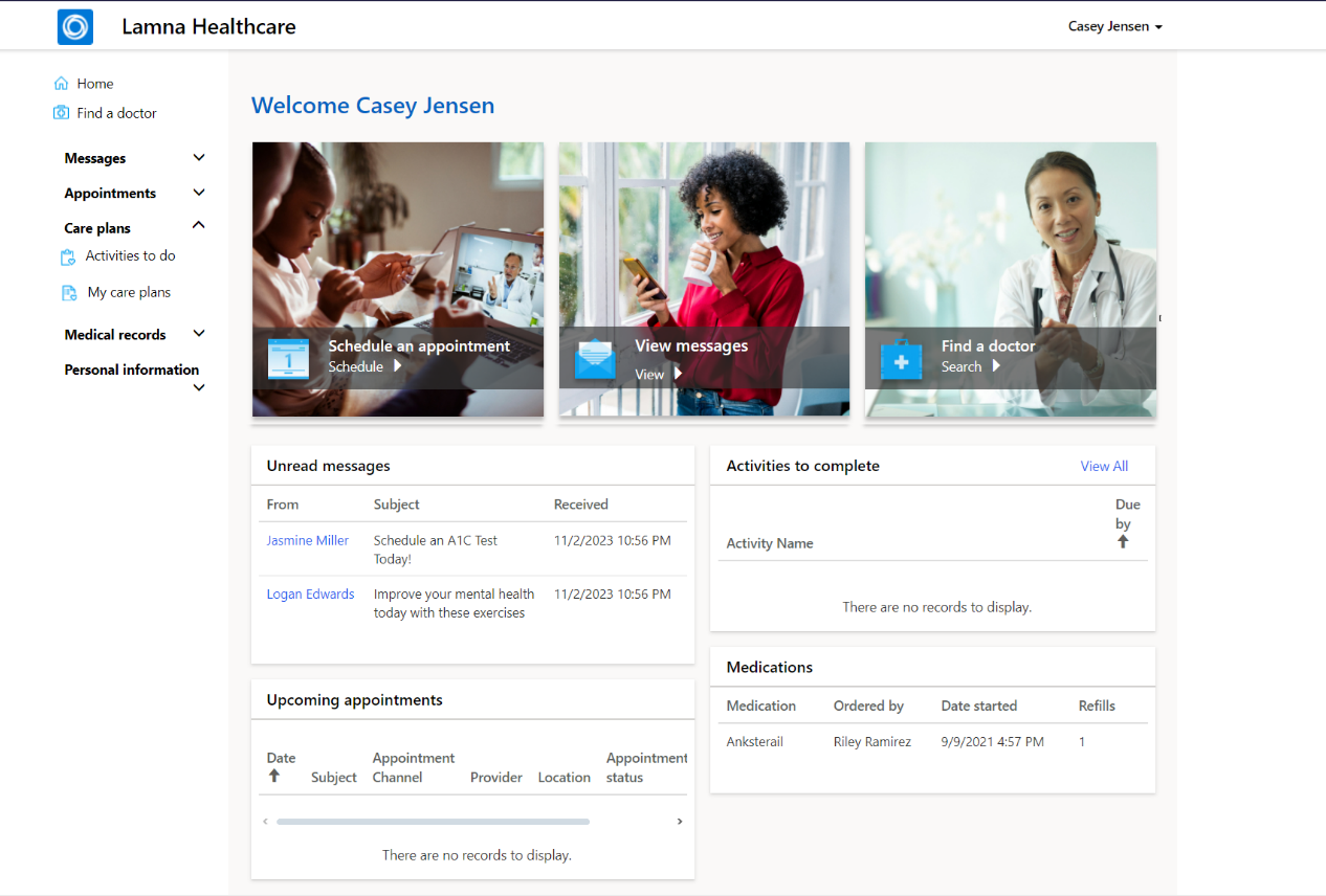 Screenshot of the Healthcare Patient Portal welcome page.