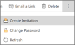 Screenshot of more options expanded and the Create Invitation option selected.