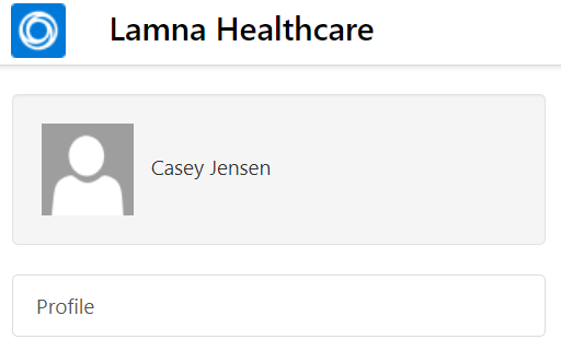 Screenshot of a sample profile for Casey Jensen with the Lamna Healthcare logo.