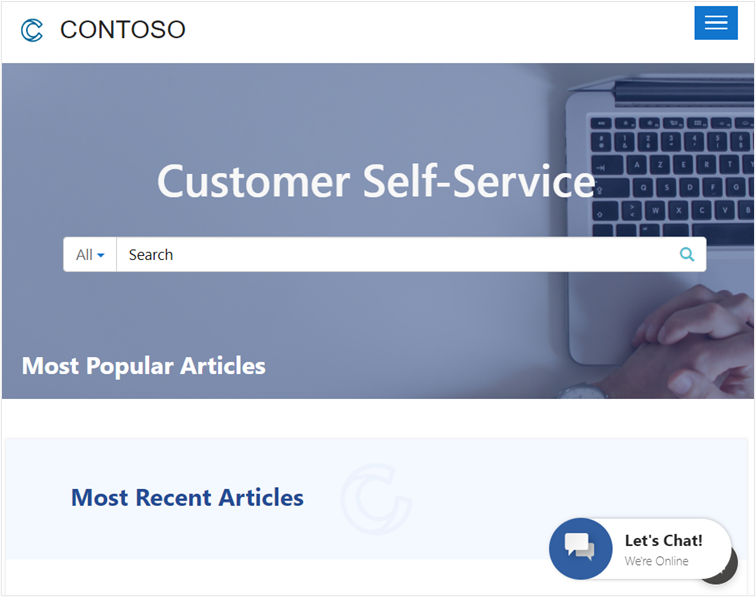 Screenshot of the Customer Self-Service template in the Healthcare Patient Portal.