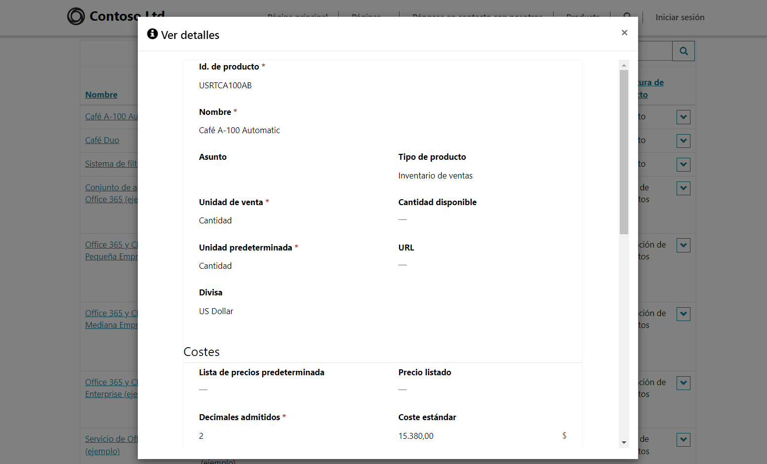 Captura de pantalla del formulario de tabla entidad con datos generales.