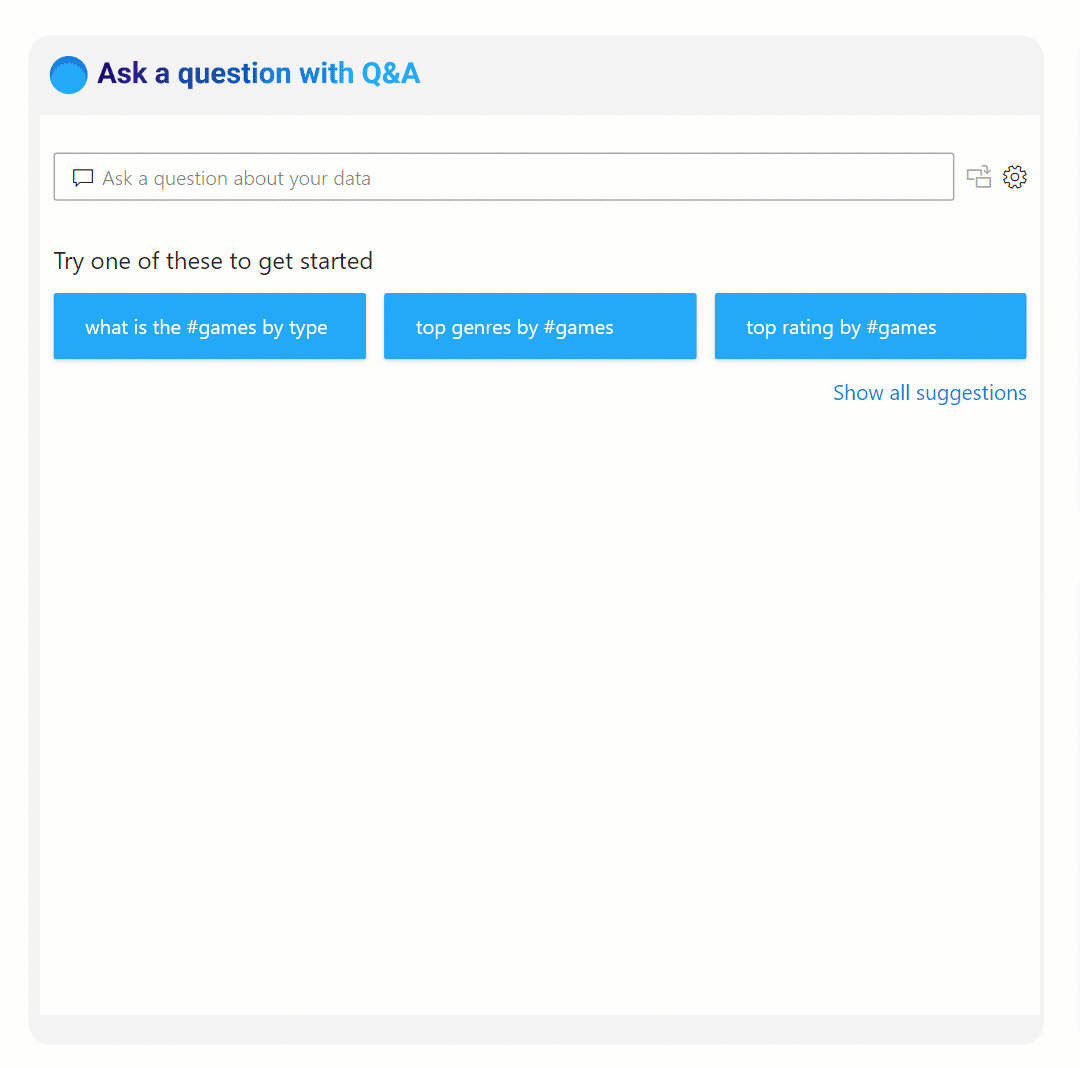 Captura de pantalla de una animación de Q&A. Se selecciona una pregunta de una lista de preguntas propuestas y aparece una respuesta visual.