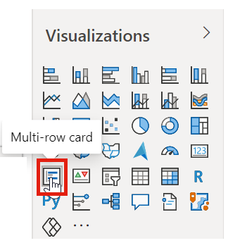 Captura del objeto visual de la tarjeta de varias filas en el panel Visualizaciones.