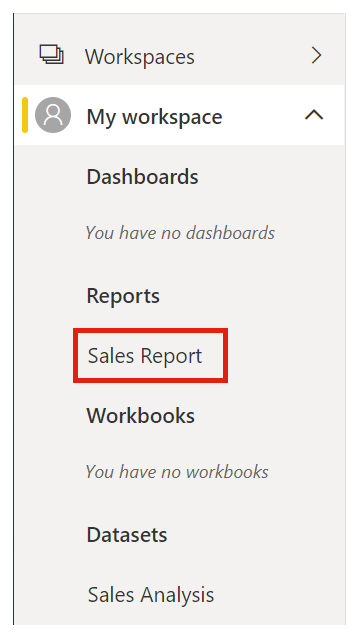 Captura de pantalla del informe de ventas en el panel Navegación.