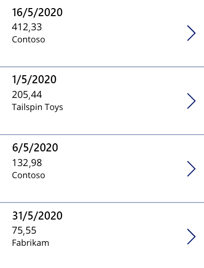 Captura de pantalla de galería con una lista de registros de facturas fácil de usar.