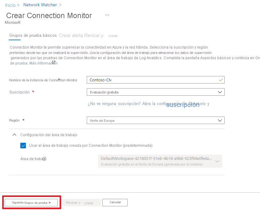 Create Connection Monitor - Basics tab