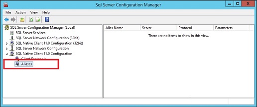 Alias en Administrador de configuración de SQL Server.
