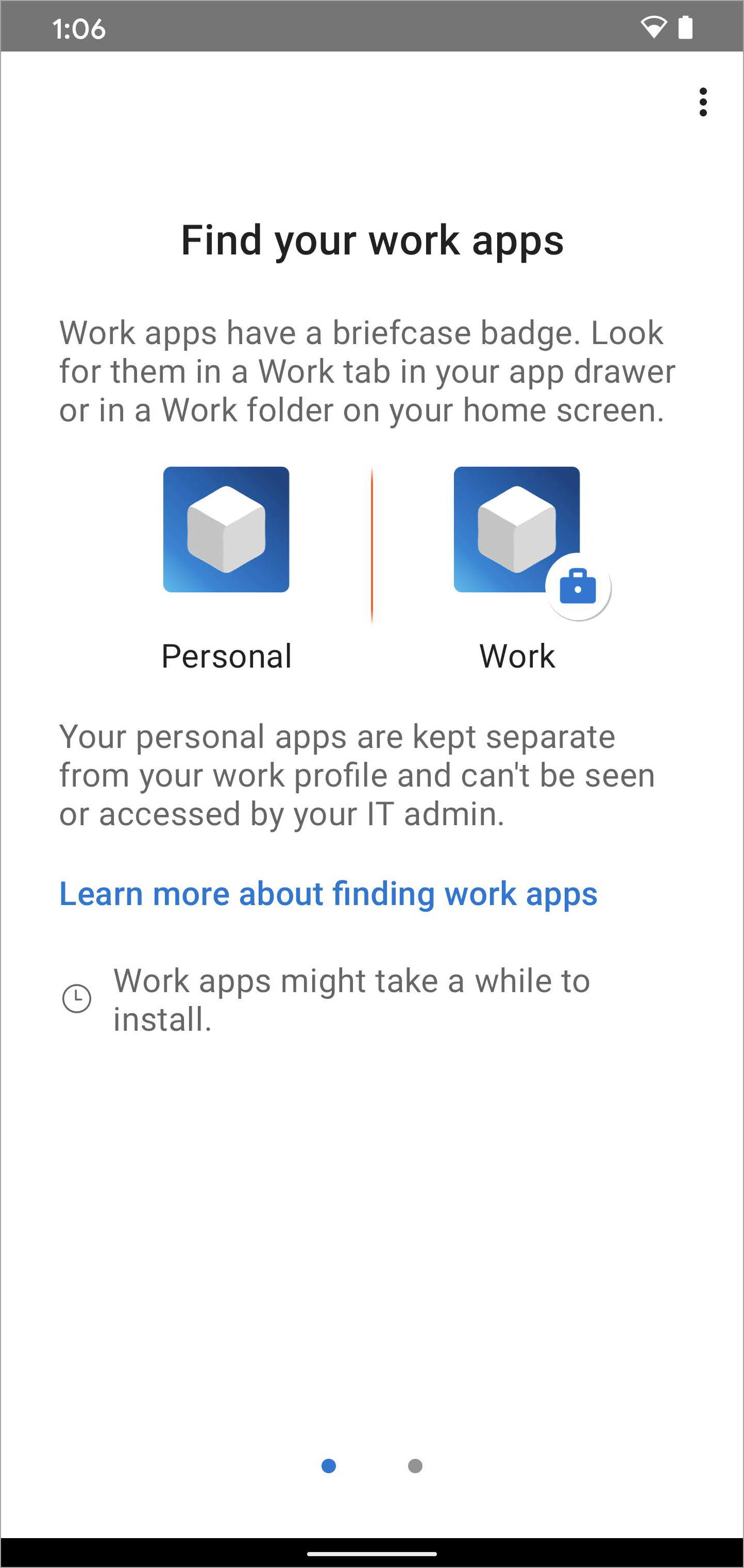 Captura de pantalla de Portal de empresa pantalla **Buscar aplicaciones de trabajo**.