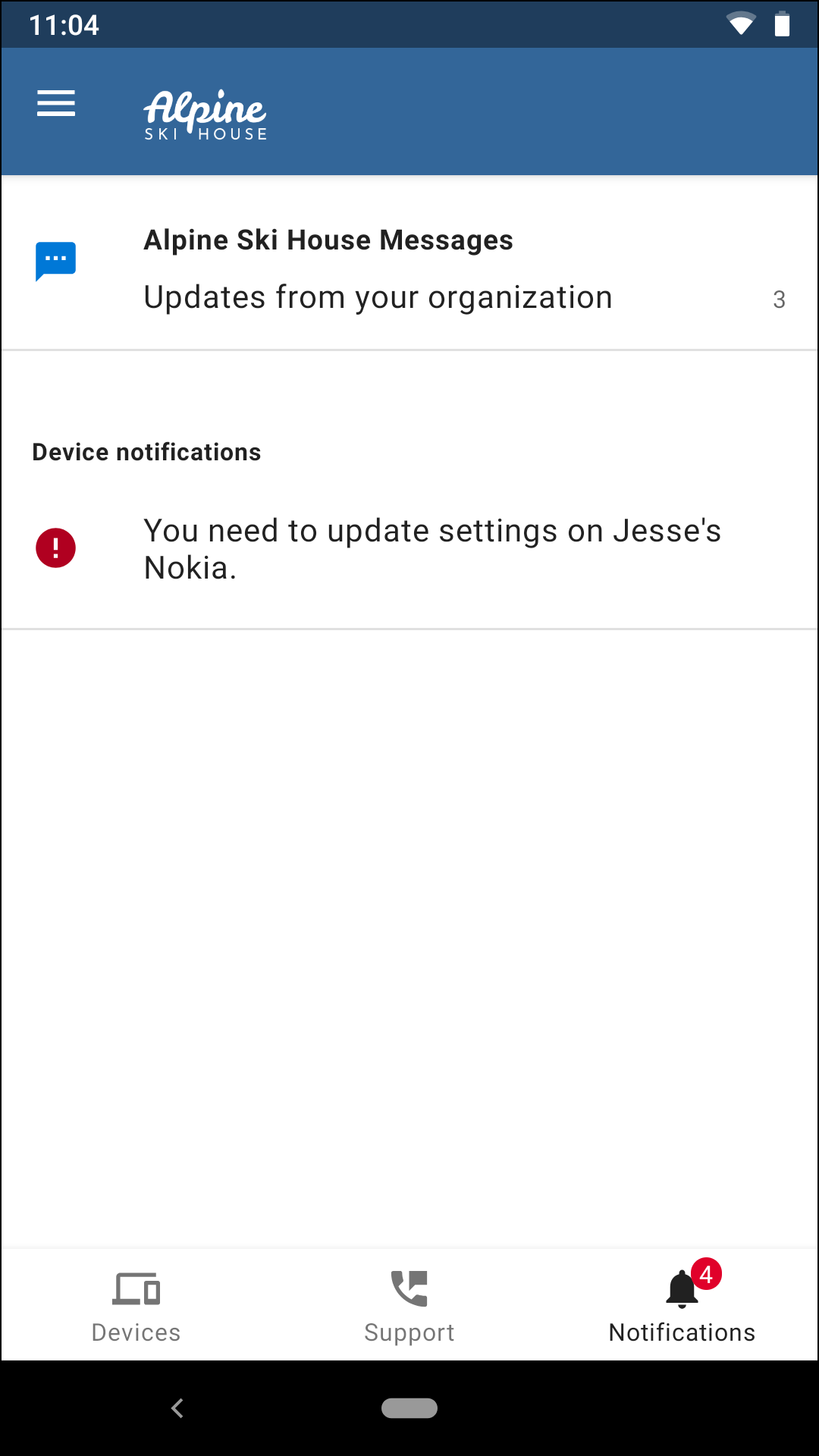 Captura de pantalla de Microsoft Intune aplicación para Android: notificación