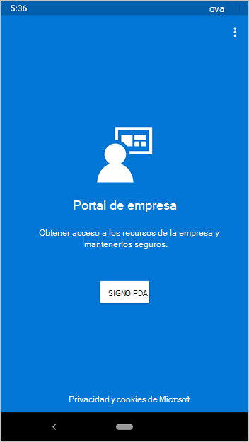Imagen de ejemplo de la pantalla de inicio de sesión de Portal de empresa, con el botón 