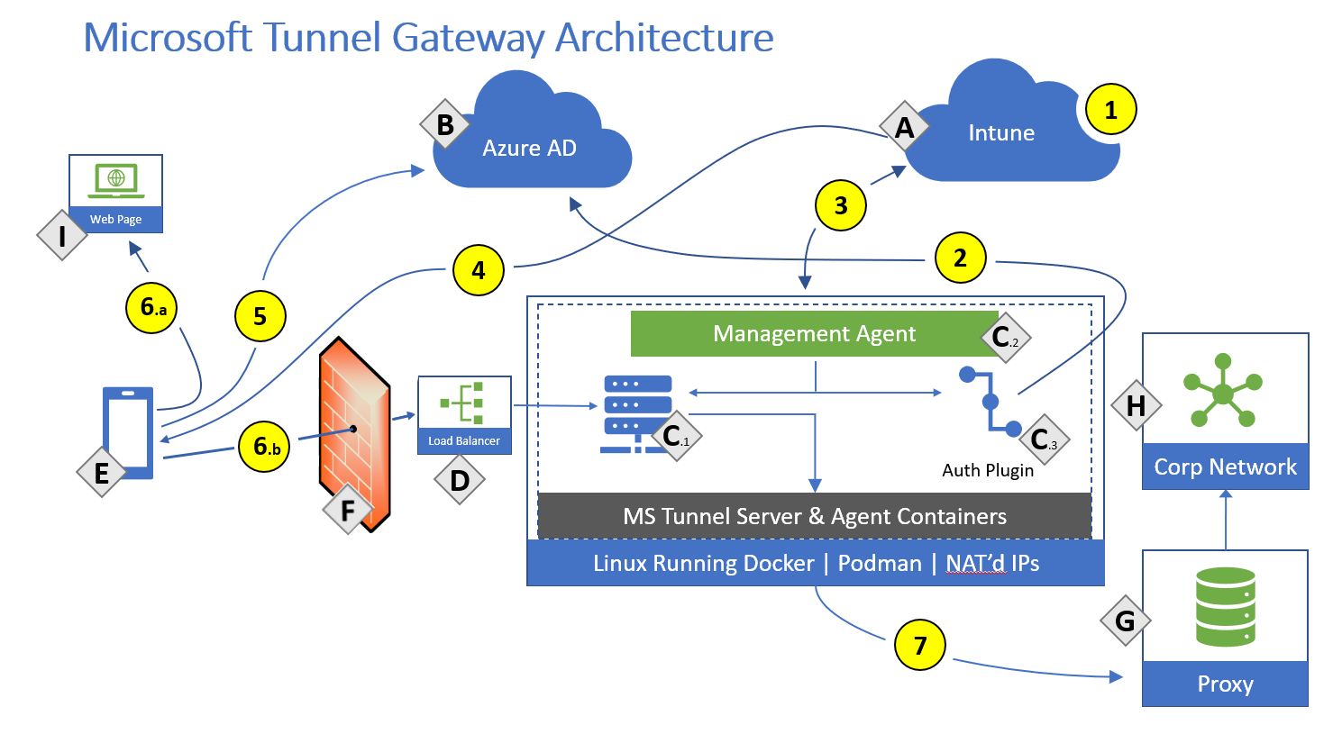Dibujo de la arquitectura de la puerta de enlace de Microsoft Tunnel