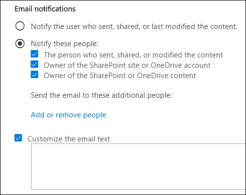 Email opciones de notificación.