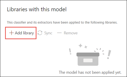 Captura de pantalla de la sección Dónde se aplica el modelo con la opción Agregar biblioteca resaltada.