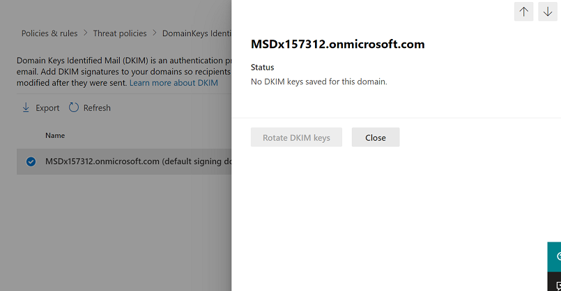 El error &quot;No hay claves DKIM guardadas para este dominio&quot;.