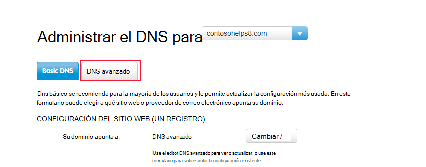 Seleccione la pestaña DNS avanzado.