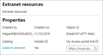Captura de pantalla de las propiedades del paquete de acceso con el vínculo del portal de acceso.