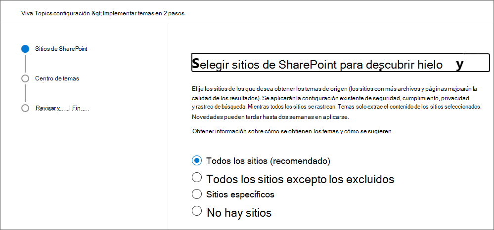 Captura de pantalla de la página de configuración de SharePoint.
