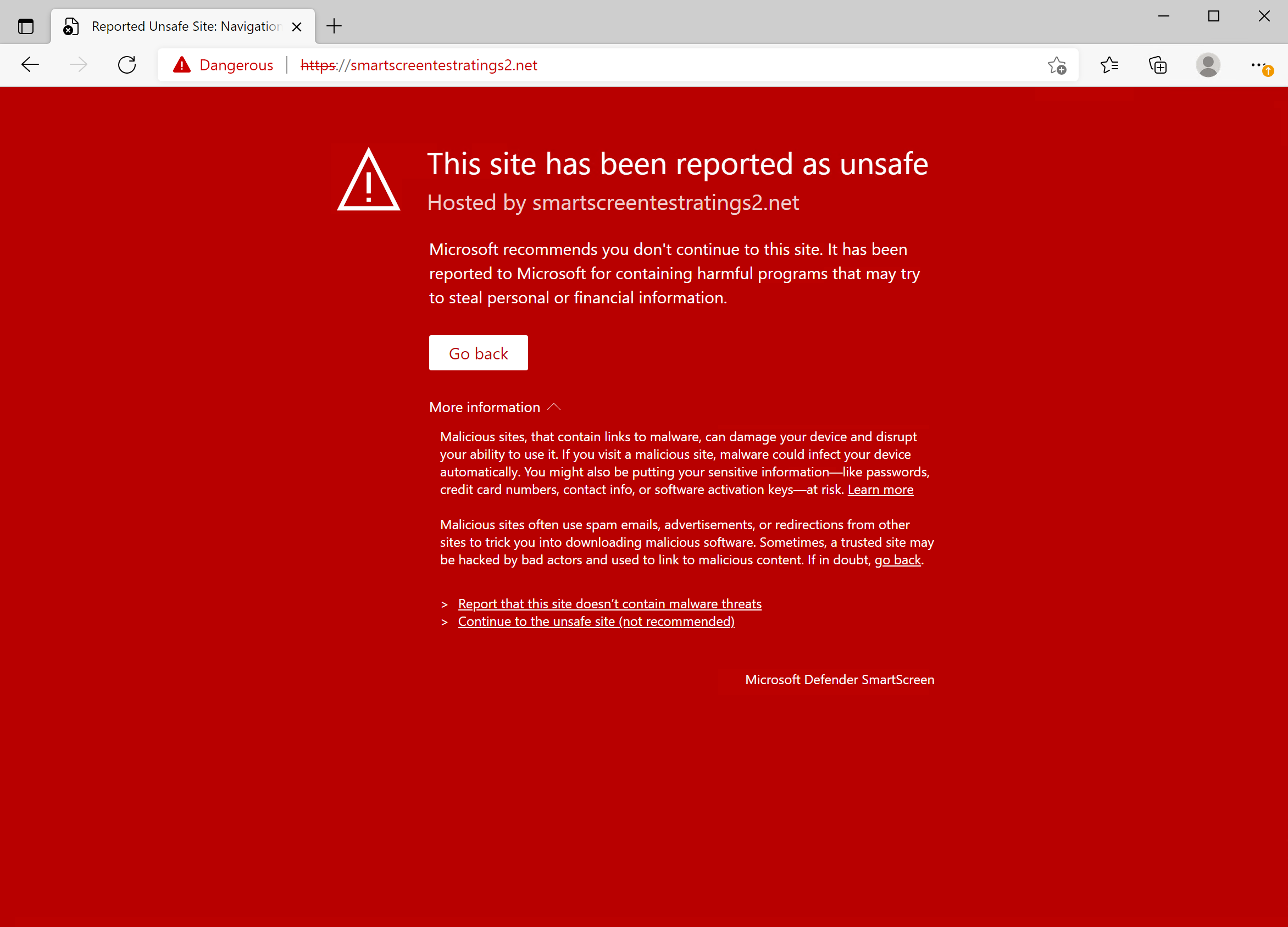 Página bloqueada por Microsoft Edge.